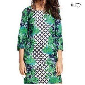 Boden Green & Blue Silk Blend Leaf Resort Coastal Shift Dress Plus Size 18 L
